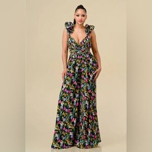 Boutique Floral Multicolor Maxi Jumpsuit Size S Boutique